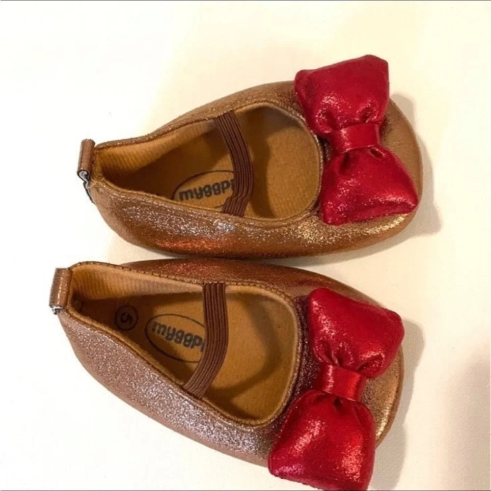 Baby Girl Shimmery Mary Jane‎ Shoes with Big Red Bow Party Shoes Baby size 5